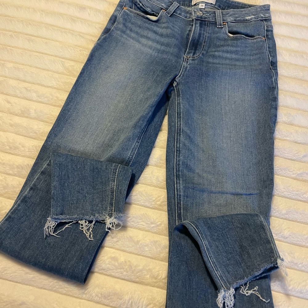 PAIGE Blue Ankle Cropped Jeans Distressed